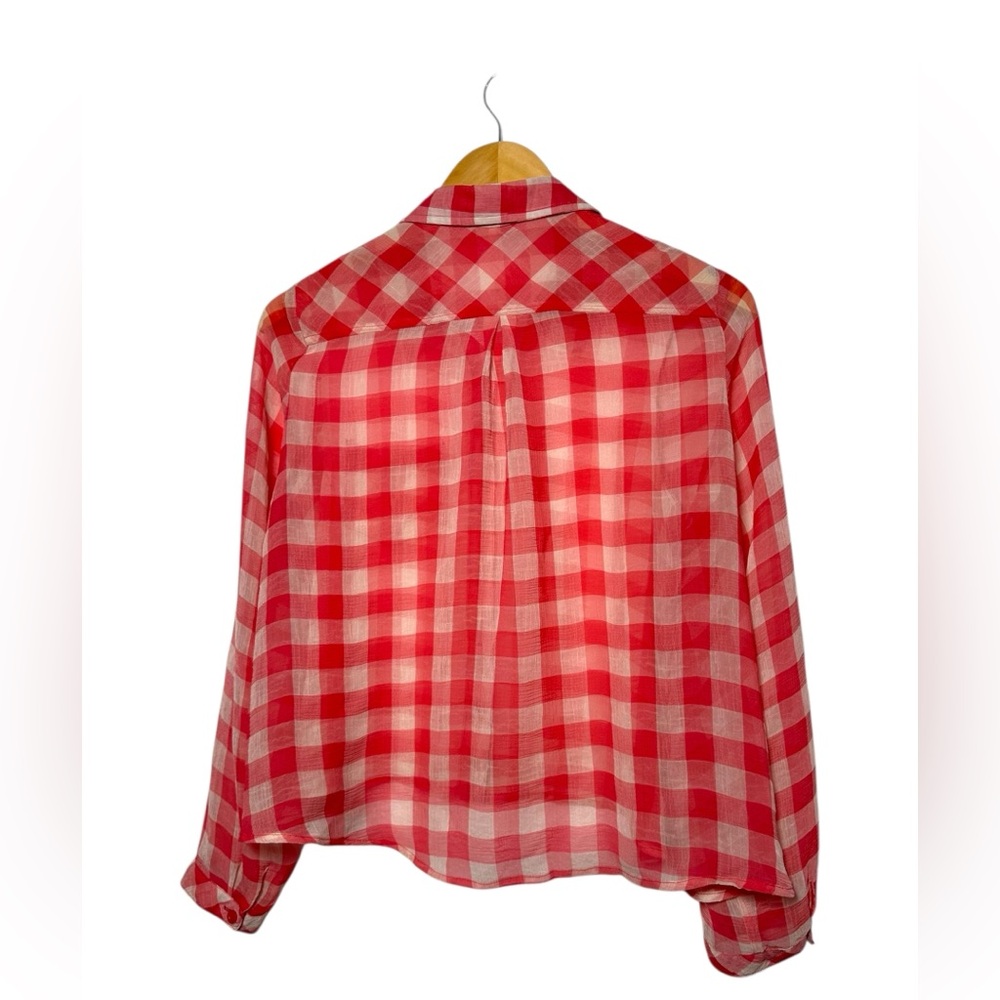 Free People Sheer Gingham Button Down Blouse Size XS | Farmhouse Cottage Fall - Picture 5 of 5